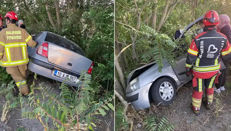 Balıkesir'de Feci Kaza: Otomobil Şarampole Yuvarlandı, İki Yaralı!